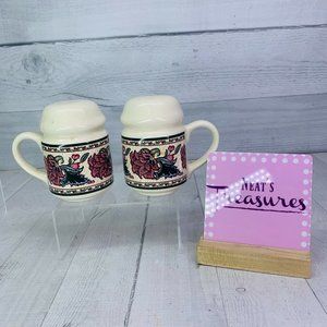 Preferred Stock PAISLEY GARDEN Floral Green Stoneware Handle Salt Pepper Shaker